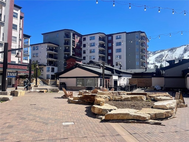 exterior space featuring a mountain view