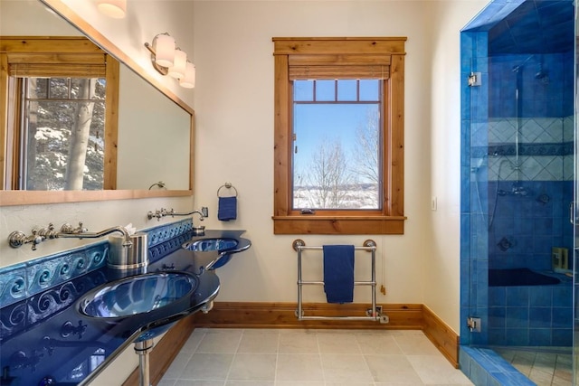 bathroom with sink and walk in shower