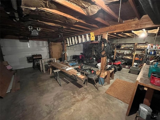 basement with a garage