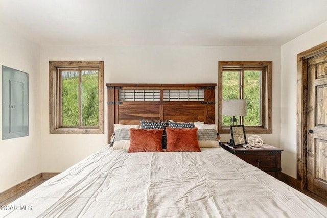 bedroom featuring electric panel