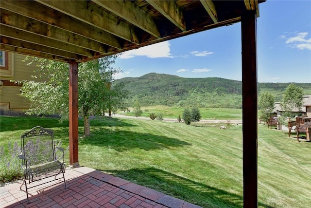 view of patio featuring a mountain view