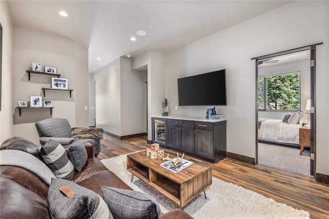 living room with hardwood / wood-style flooring