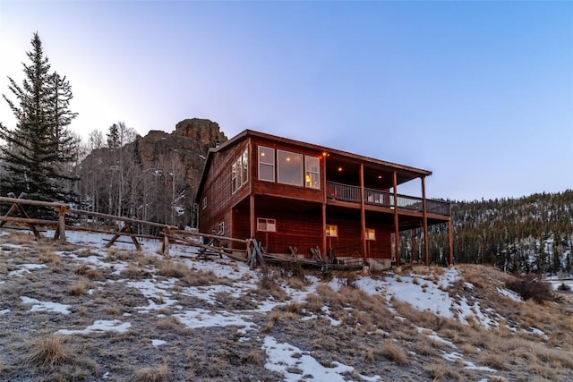 view of snow covered property