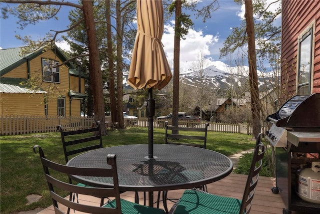 exterior space featuring a deck with mountain view