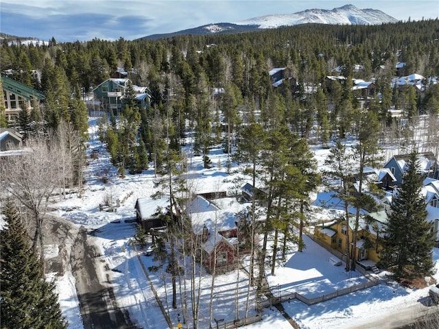 snowy aerial view featuring a mountain view