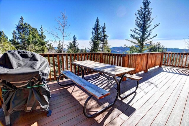 deck with a mountain view