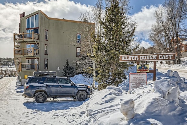 view of snow covered building