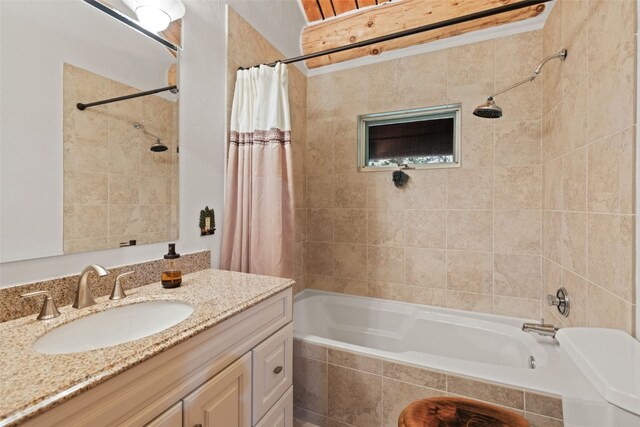 bathroom featuring vanity and shower / tub combo