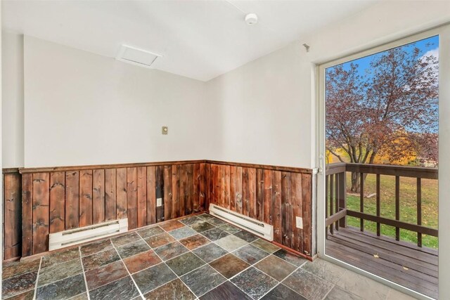 empty room with a baseboard heating unit