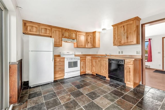 kitchen featuring white appliances and sink