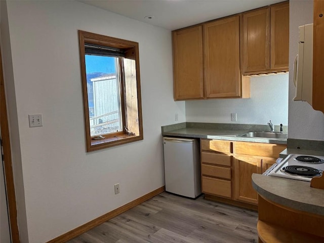 kitchen with white dishwasher, light wood-type flooring, and sink