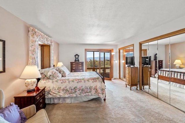 bedroom featuring carpet flooring and access to exterior