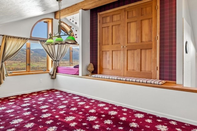 interior space featuring a mountain view and covered porch