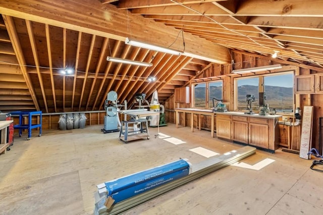 misc room with lofted ceiling