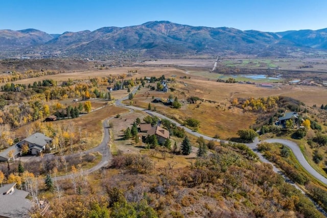 drone / aerial view featuring a mountain view