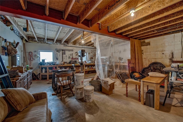 basement featuring a workshop area