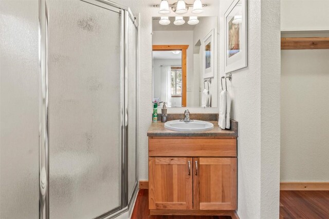 bathroom with vanity and an enclosed shower