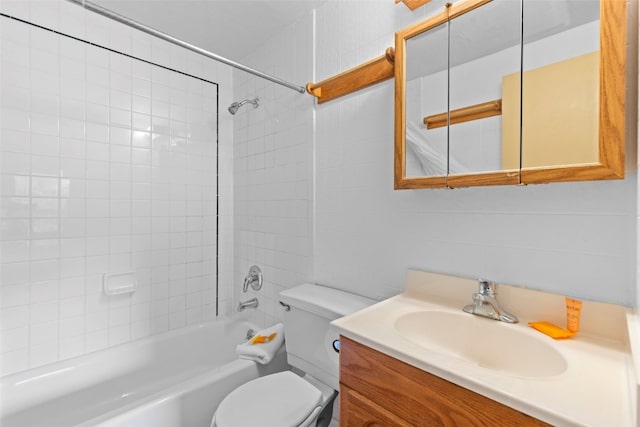 full bathroom with toilet, tub / shower combination, and vanity