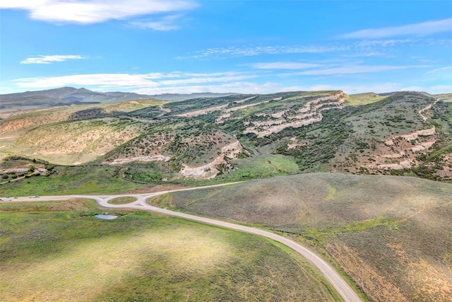 birds eye view of property with a mountain view