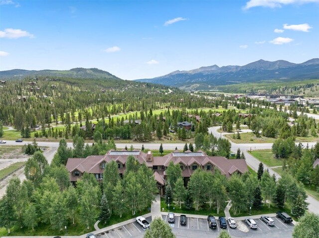 drone / aerial view featuring a mountain view