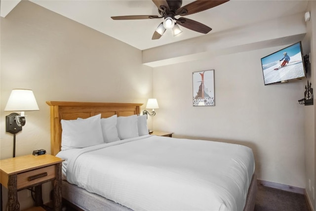 bedroom featuring ceiling fan and carpet floors