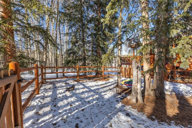 view of snow covered deck