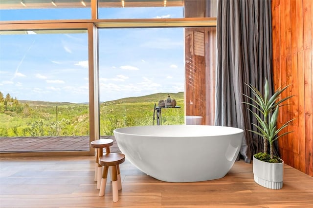 bathroom with a bathing tub and wood-type flooring