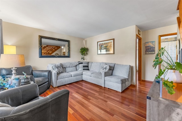 living room with wood-type flooring