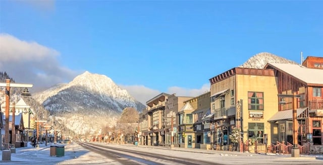 view of building exterior with a mountain view