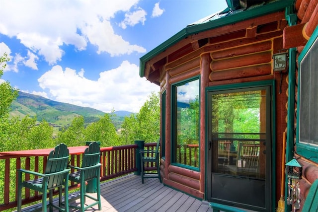 deck featuring a mountain view