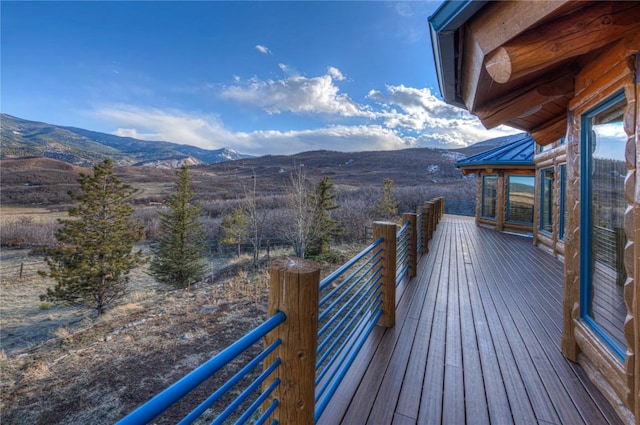 deck with a mountain view