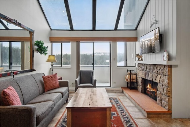 living room with a fireplace