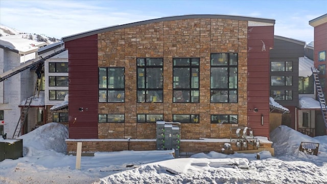 view of snow covered building