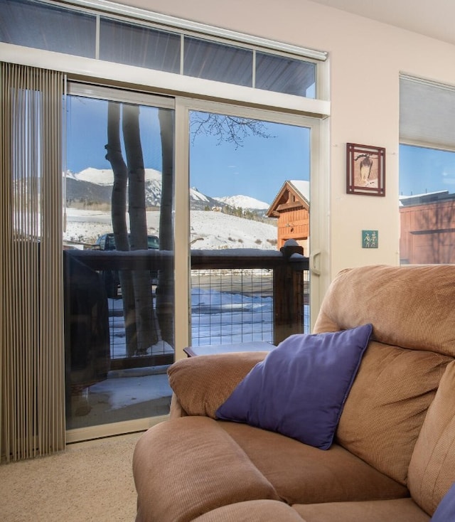 living area with a mountain view