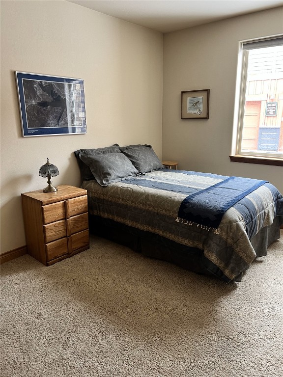 bedroom featuring carpet floors and baseboards