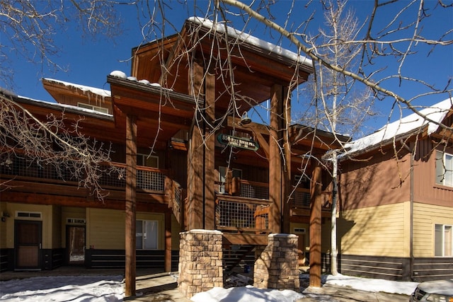 view of snow covered building