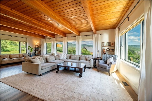 44255 Diamondback Way, Steamboat Springs, CO 80487 - living room featuring a wood ceiling with exposed beams