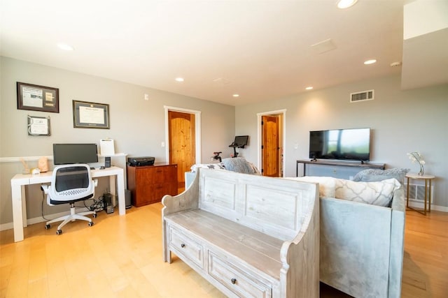 44255 Diamondback Way, Steamboat Springs, CO 80487 - living area with light wood-style floors, recessed lighting, and a desk