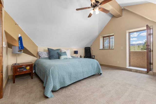 40924 Purple Sage St, Steamboat Springs, CO 80487 - bedroom featuring light colored carpet, baseboards, access to exterior, and a ceiling fan