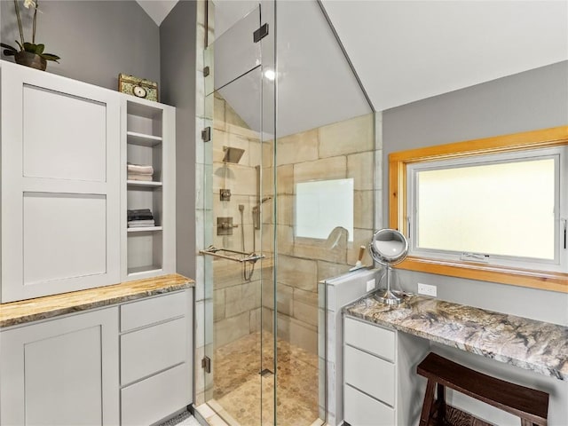 89 Emerald Rd, Silverthorne, CO 80498 - bathroom with a shower stall and lofted ceiling