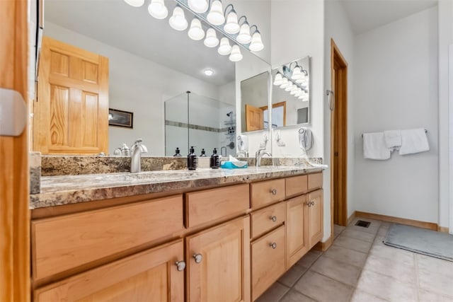 502 Northstar Dr Unit 1947, Keystone, CO 80435 - full bathroom with double vanity, a stall shower, tile patterned flooring, and baseboards
