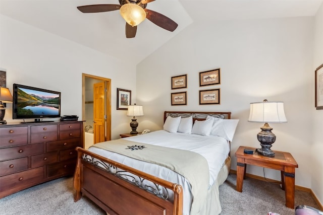 502 Northstar Dr Unit 1947, Keystone, CO 80435 - bedroom with light carpet, lofted ceiling, connected bathroom, and ceiling fan