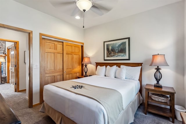 502 Northstar Dr Unit 1947, Keystone, CO 80435 - bedroom featuring carpet floors, baseboards, a closet, and a ceiling fan
