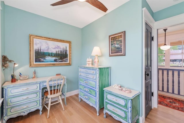 25640 6th Ave, Hahns Peak, CO 80428 - office featuring ceiling fan, light wood-type flooring, and baseboards