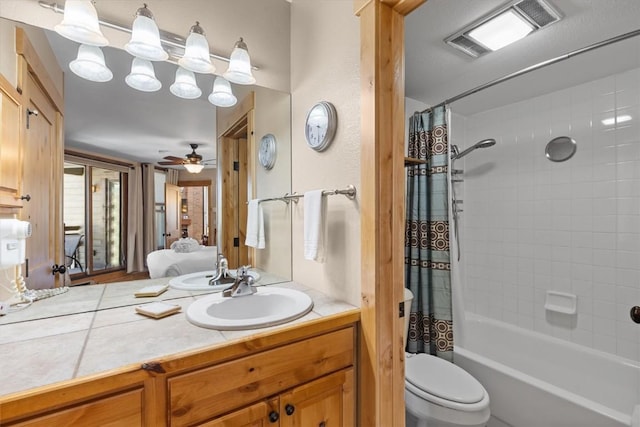 2700 Village Dr Unit 301, Steamboat Springs, CO 80487 - full bathroom with shower / tub combo, vanity, toilet, ensuite bath, and ceiling fan