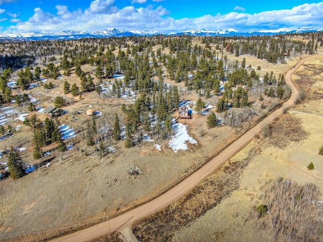 birds eye view of property featuring a mountain view and a rural view