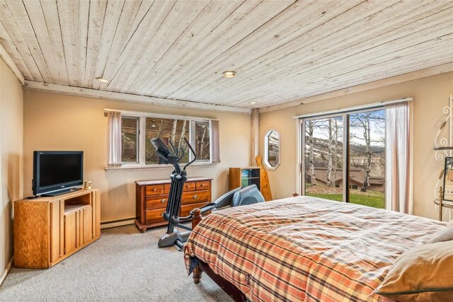 2350 Glacier Rdg, Steamboat Springs, CO 80487 - bedroom featuring carpet flooring, recessed lighting, access to exterior, and wooden ceiling