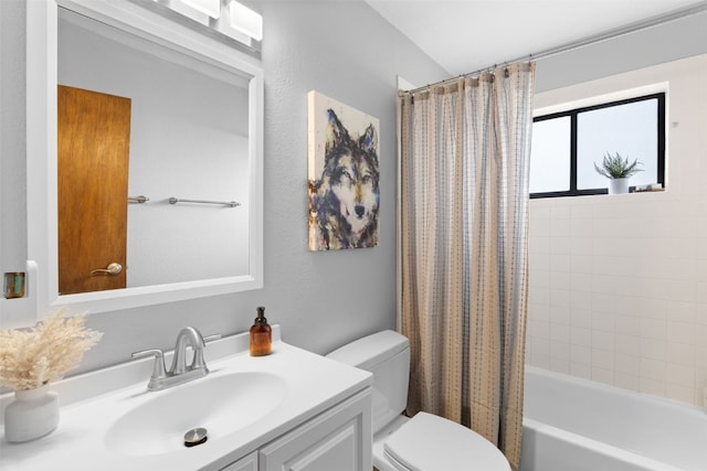 2349 Michigan Hill Rd, Jefferson, CO 80456 - bathroom with toilet, vanity, and shower / bath combination with curtain