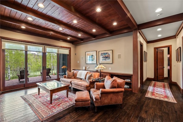 1115 Steamboat Blvd, Steamboat Springs, CO 80487 - living room with wood-type flooring and wooden ceiling with exposed beams