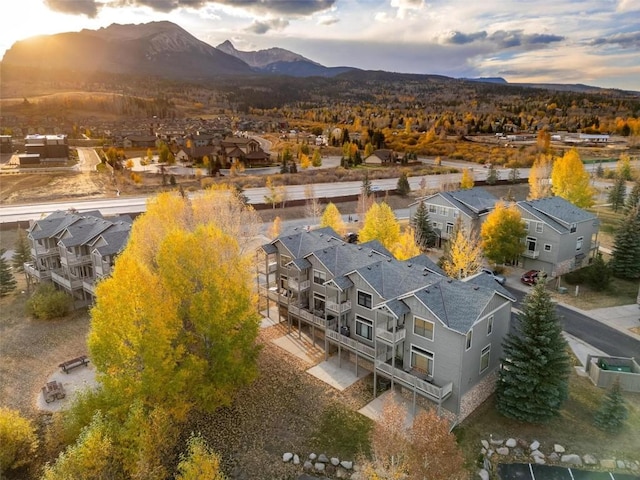 aerial view featuring a residential view and a mountain view